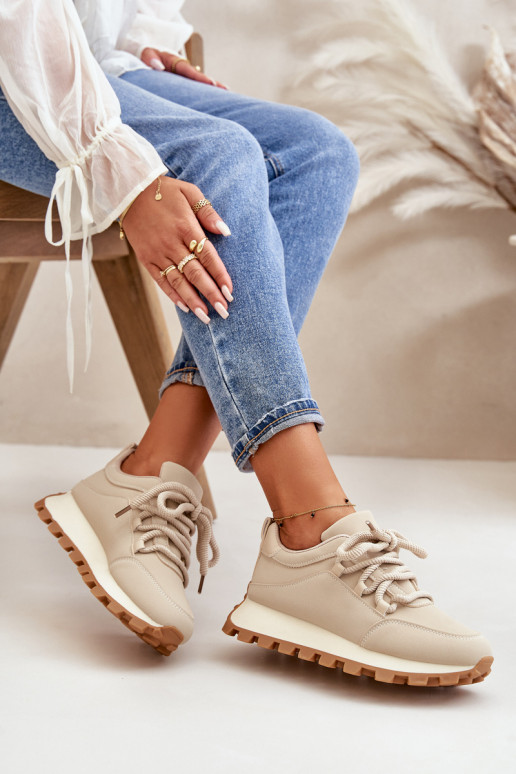 Sportiniai bateliai Sneakers modelio su platforma iš dirbtinės odos smėlio spalvos Riadella