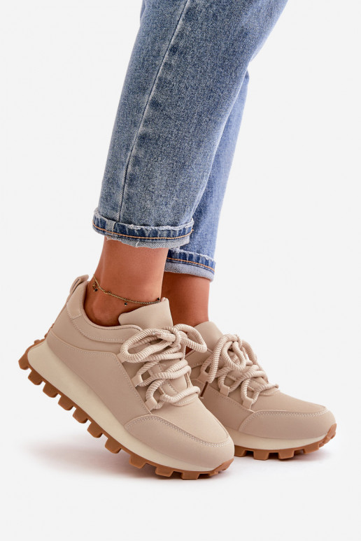 Sportiniai bateliai Sneakers modelio su platforma iš dirbtinės odos smėlio spalvos Riadella