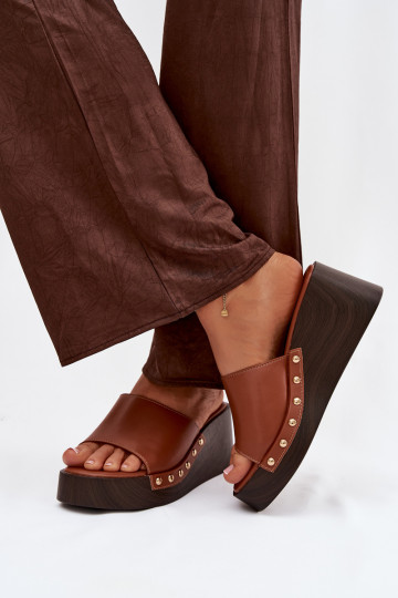 Moteriškos aukso spalvos platforminės šlepetės Arionne, rudos spalvos 2