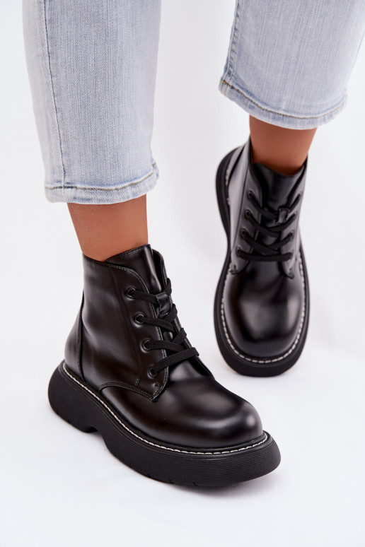 pašiltinti Moteriški aulinukai su platforma su raišteliais Juodos spalvos Harmine