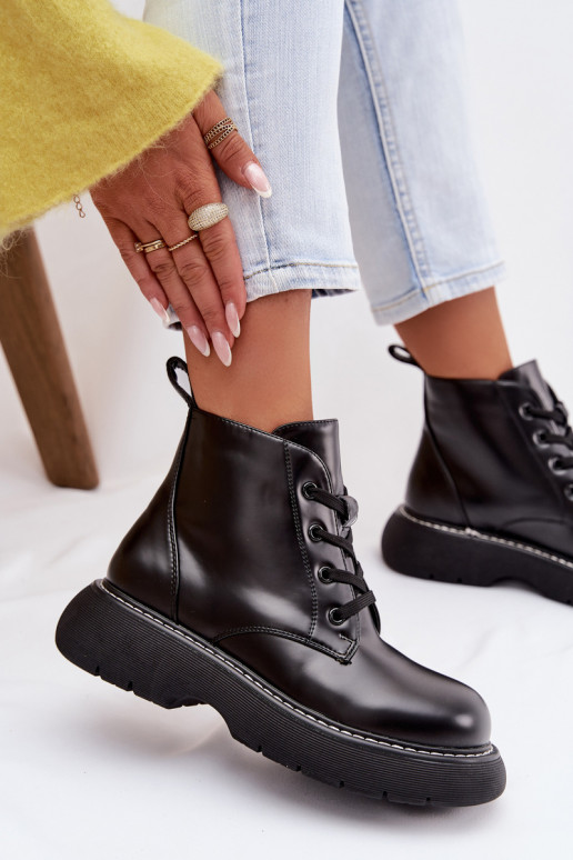 pašiltinti Moteriški aulinukai su platforma su raišteliais Juodos spalvos Harmine