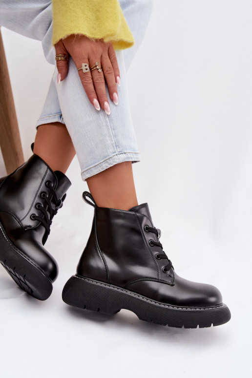 pašiltinti Moteriški aulinukai su platforma su raišteliais Juodos spalvos Harmine