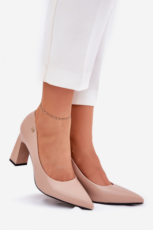 Elegantiško stiliaus Bateliai Na Słupkowym Obcasie Vinceza 62221 smėlio spalvos