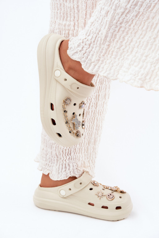  Moteriškos šlepetės Z Przypinkami smėlio spalvos Linaviela