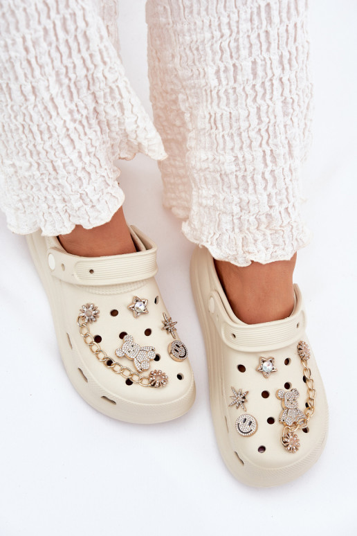  Moteriškos šlepetės Z Przypinkami smėlio spalvos Linaviela