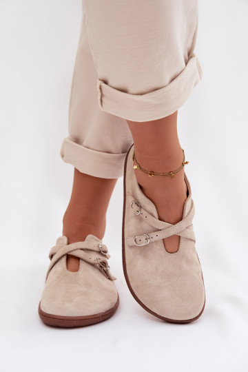   iš zomšos batai Barefoot  su juostelėmis Zazoo N1271 dramblio kaulo spalvos 2