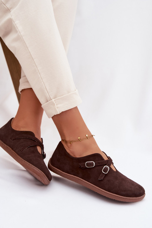   iš zomšos batai Barefoot  su juostelėmis Zazoo N1271 Czekoladowe