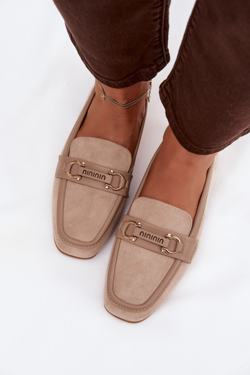 Moteriški smėlio spalvos mokasinai su puošniais elementais „Evelora"