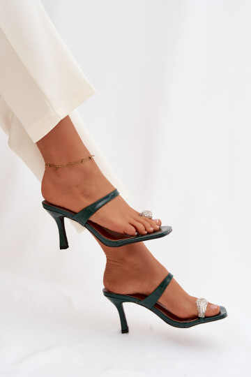 Moteriškos šlepetės su plonais kulniukais  Detalem Butelkowa Zieleń Lorissa