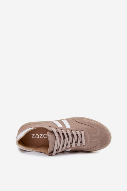 Zazoo N1068 dirbtinės odos žemi sportiniai batai moterims smėlio spalvos