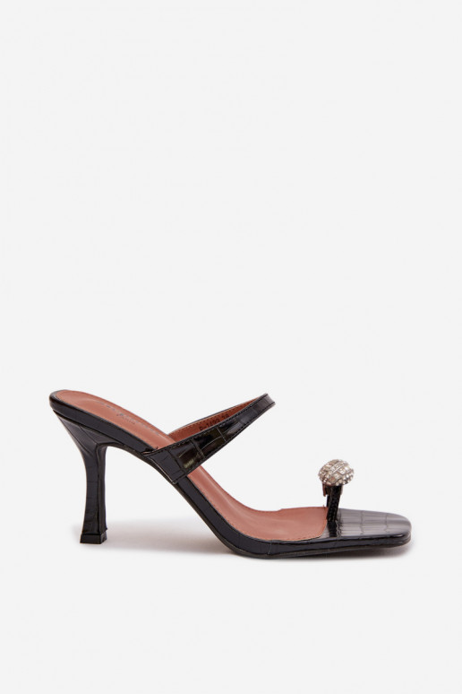 Moteriškos šlepetės su plonais kulniukais  Detalem Juodos spalvos Lorissa