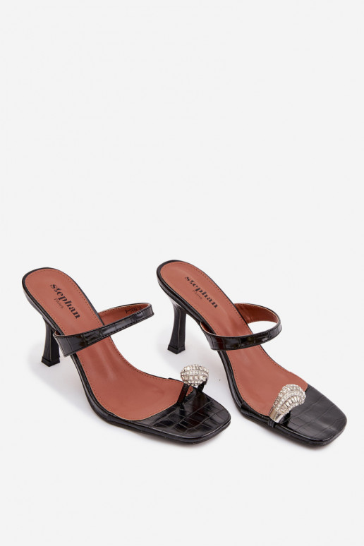 Moteriškos šlepetės su plonais kulniukais  Detalem Juodos spalvos Lorissa