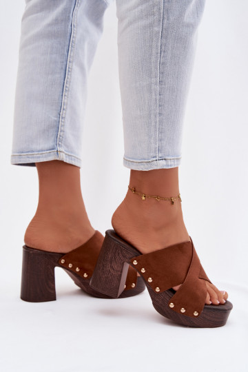 Moteriškos šlepetės su kulniukais Ze aukso spalvosmi  rudos spalvos Nerelle 2