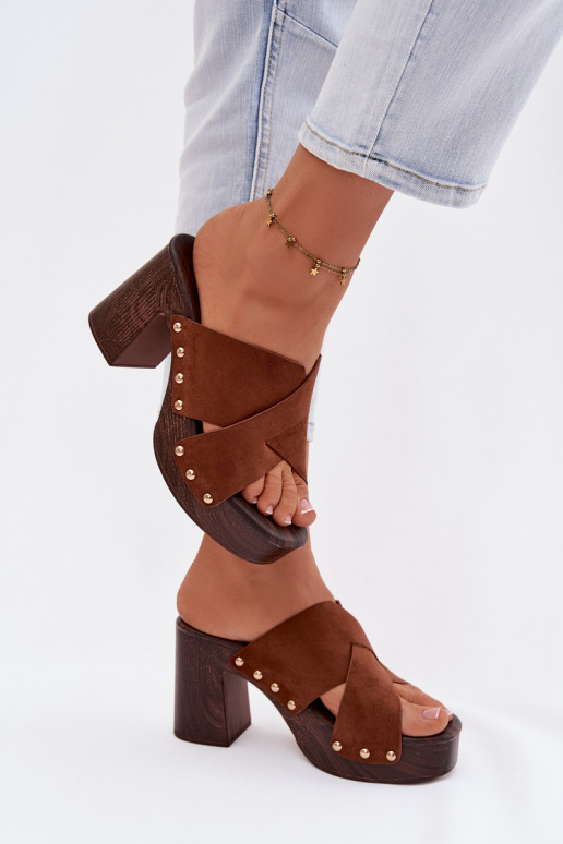 Moteriškos šlepetės su kulniukais Ze aukso spalvosmi  rudos spalvos Nerelle