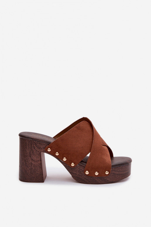 Moteriškos šlepetės su kulniukais Ze aukso spalvosmi  rudos spalvos Nerelle