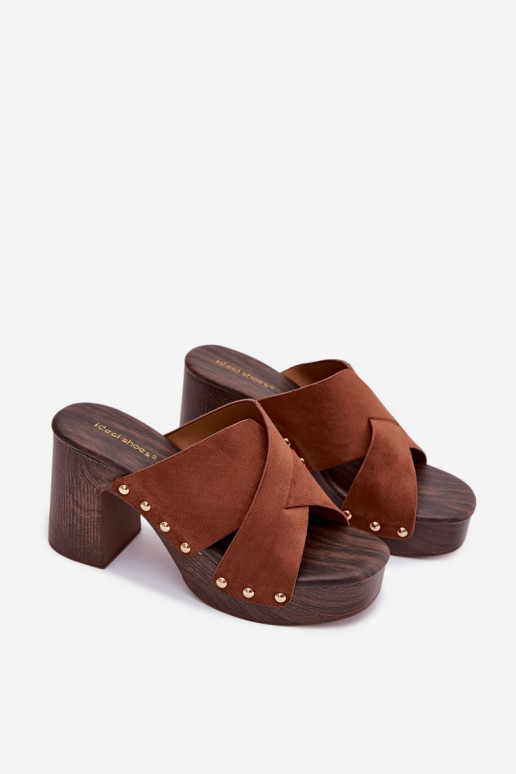 Moteriškos šlepetės su kulniukais Ze aukso spalvosmi  rudos spalvos Nerelle