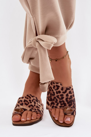 Šlepetės   Detalem iš eko zomšosowe su leopardo kailio raštais Selavine 2