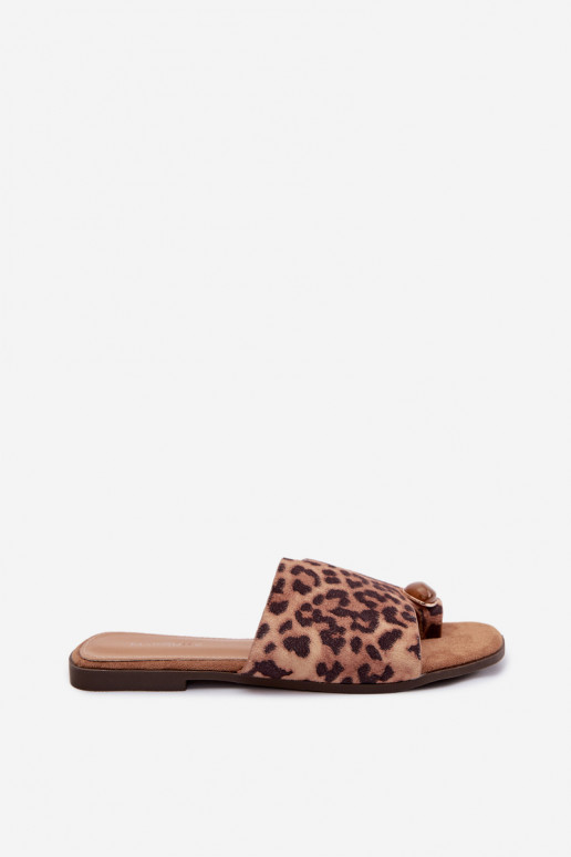 Šlepetės   Detalem iš eko zomšosowe su leopardo kailio raštais Selavine