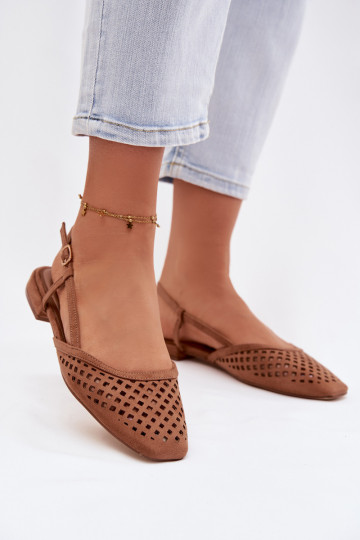 Ažūrinės balerinos Z iš eko zomšosu rudos spalvos Farivelle 2