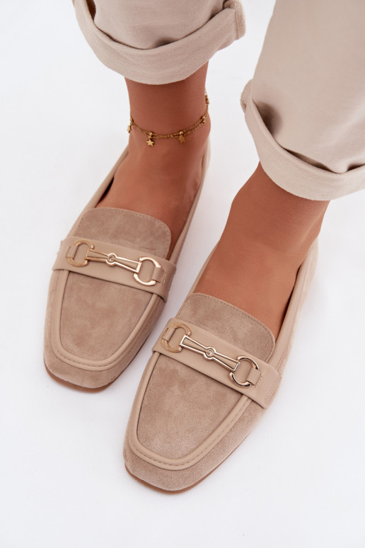 Mokasinai moteriški mokasinai su ornamentais smėlio spalvos Palerina