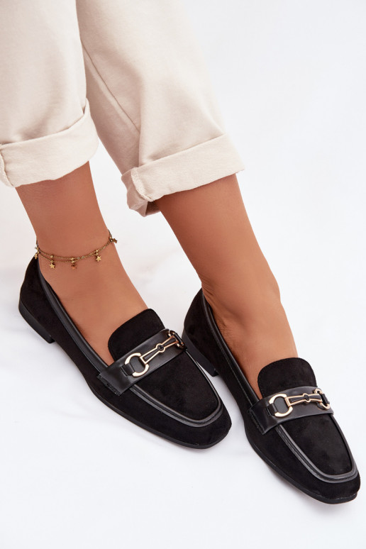 Mokasinai moteriški mokasinai su ornamentais Juodos spalvos Palerina