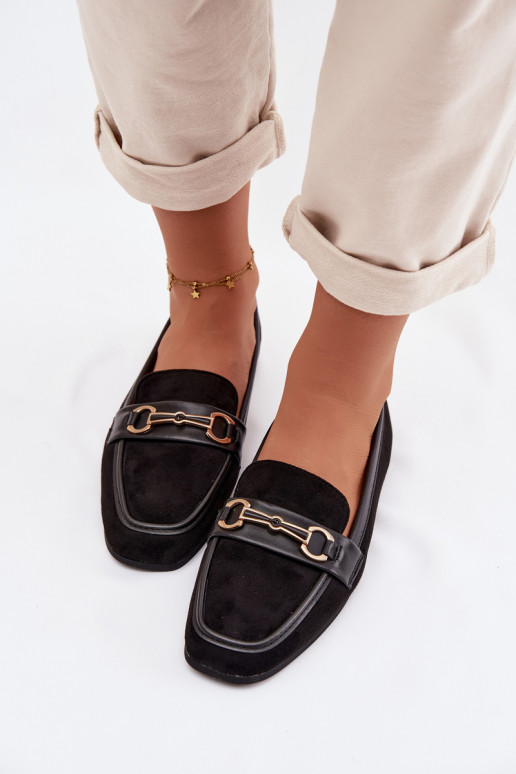 Mokasinai moteriški mokasinai su ornamentais Juodos spalvos Palerina