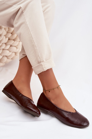 Lakuotos balerinos iš eko odos Czekoladowe Selanora