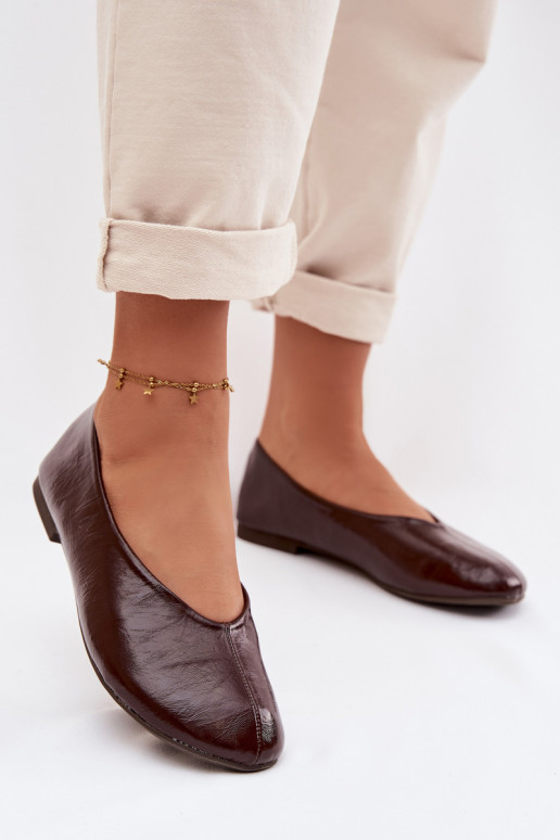 Lakuotos balerinos iš eko odos Czekoladowe Selanora