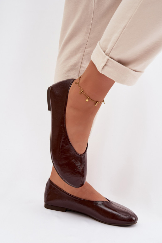 Lakuotos balerinos iš eko odos Czekoladowe Selanora