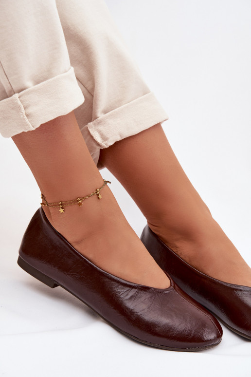 Lakuotos balerinos iš eko odos Czekoladowe Selanora