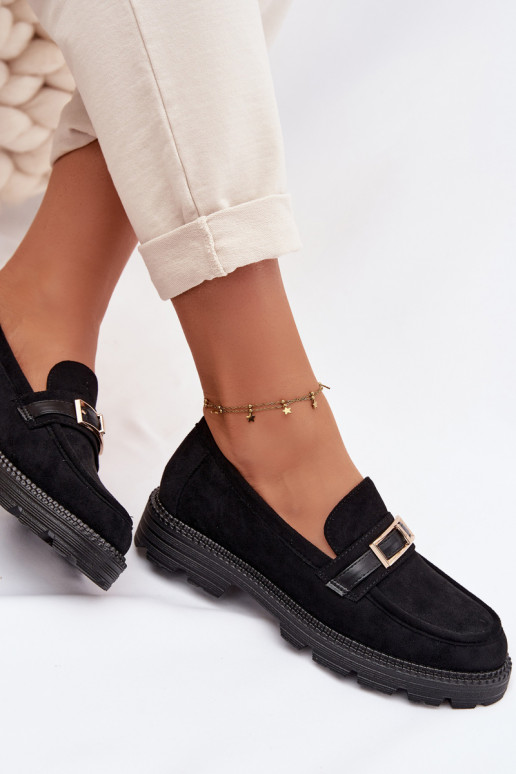 moteriški mokasinai su aukso spalvos sagtimis Juodos spalvos Mirelva