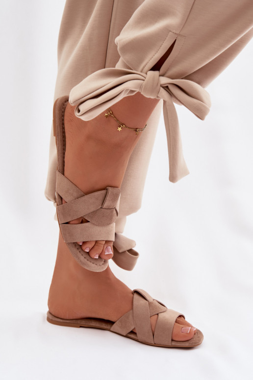 lygiapadžiai Moteriškos šlepetės su juostelėmis smėlio spalvos Pavelle