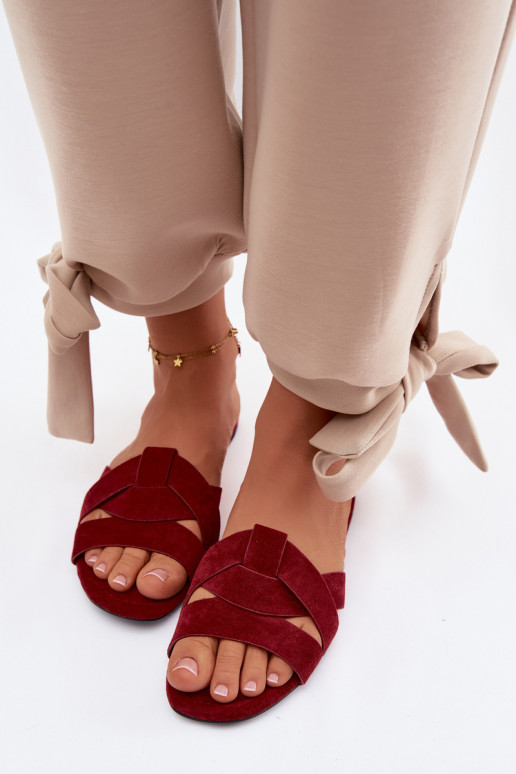 lygiapadžiai Moteriškos šlepetės su juostelėmis bordo spalvos Pavelle