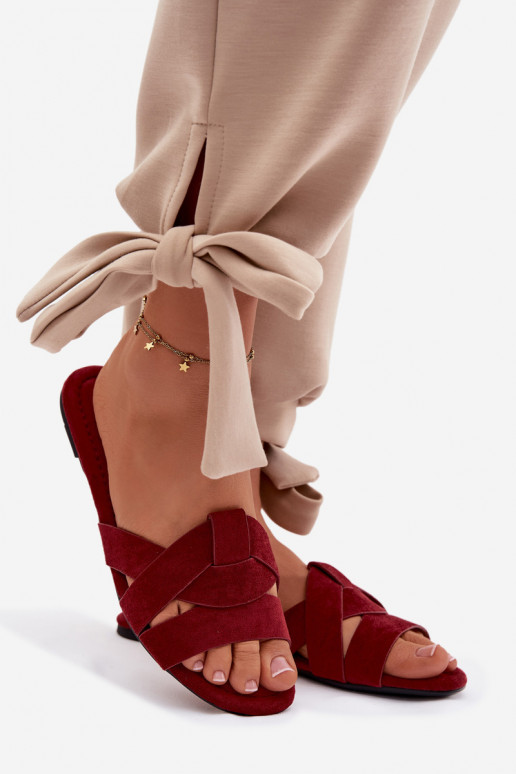 lygiapadžiai Moteriškos šlepetės su juostelėmis bordo spalvos Pavelle