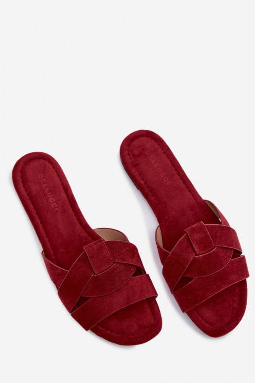 lygiapadžiai Moteriškos šlepetės su juostelėmis bordo spalvos Pavelle