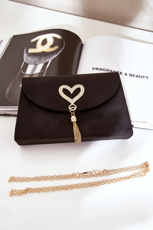 Rankinė voko tipo  su širdelėmism iš eko zomšosowa juoda Evilinas