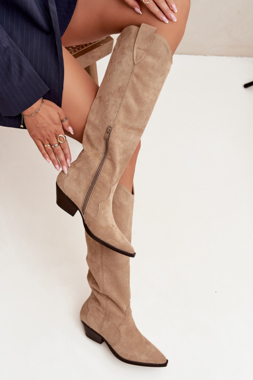 pašiltinti ilgaauliai batai kaubojiško stiliaus su kulniukais Z iš eko zomšosu smėlio spalvos Jovianne