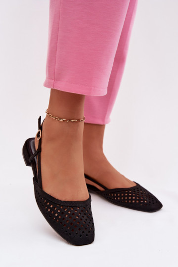 Ažūrinės balerinos Z iš eko zomšosu Juodos spalvos Farivelle