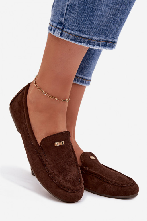 moteriški mokasinai Z m aukso spalvosm Detalem Czekoladowe Sarivelle