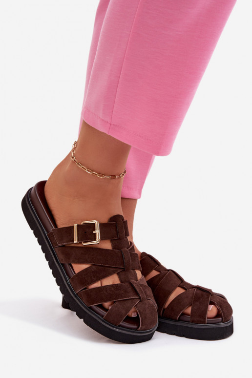 Moteriškos šlepetės su juostelėmis I Złotą su sagtimis Czekoladowe Roselisse