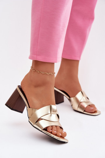 Moteriškos šlepetės su kulniukais su juostelėmis Eko   aukso spalvos Corivelle 2