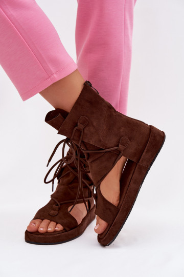 Moteriškos basutės iš eko zomšosowe su auliuku I Wiązaniem Czekoladowe Ferlisse 2