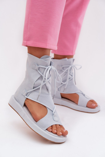 Moteriškos basutės iš eko zomšosowe su auliuku I Wiązaniem šviesiai mėlynos spalvos Ferlisse 2