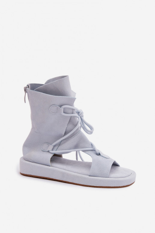 Moteriškos basutės iš eko zomšosowe su auliuku I Wiązaniem šviesiai mėlynos spalvos Ferlisse