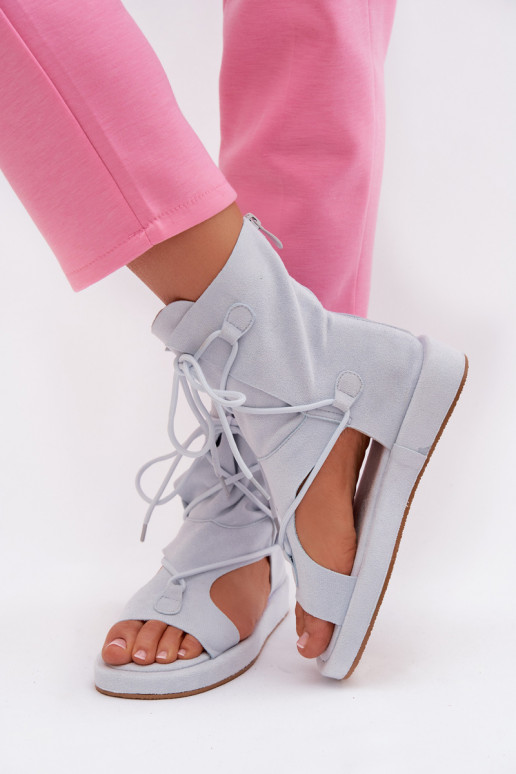 Moteriškos basutės iš eko zomšosowe su auliuku I Wiązaniem šviesiai mėlynos spalvos Ferlisse