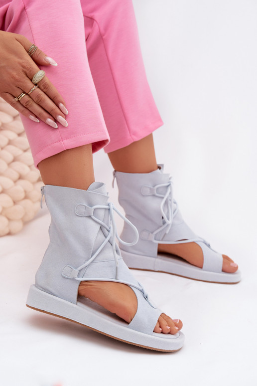 Moteriškos basutės iš eko zomšosowe su auliuku I Wiązaniem šviesiai mėlynos spalvos Ferlisse