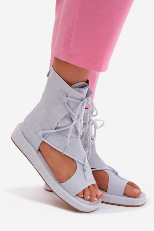 Moteriškos basutės iš eko zomšosowe su auliuku I Wiązaniem šviesiai mėlynos spalvos Ferlisse