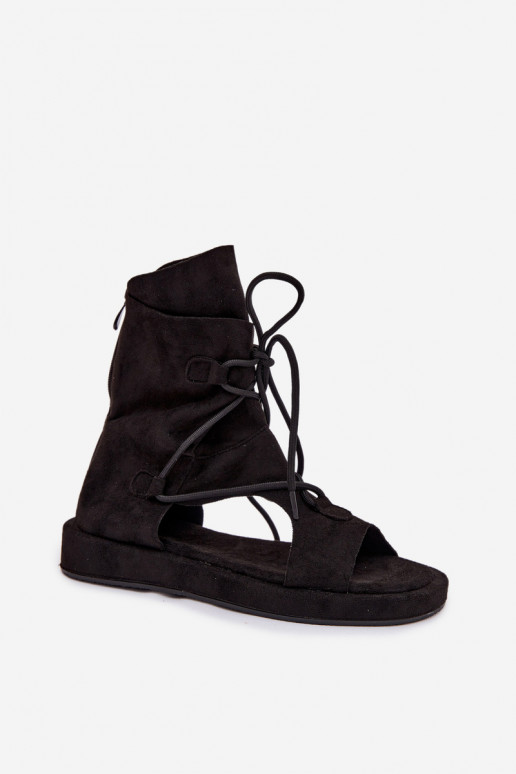 Moteriškos basutės iš eko zomšosowe su auliuku I Wiązaniem Juodos spalvos Ferlisse