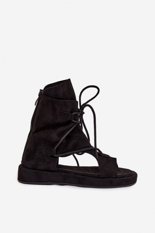 Moteriškos basutės iš eko zomšosowe su auliuku I Wiązaniem Juodos spalvos Ferlisse