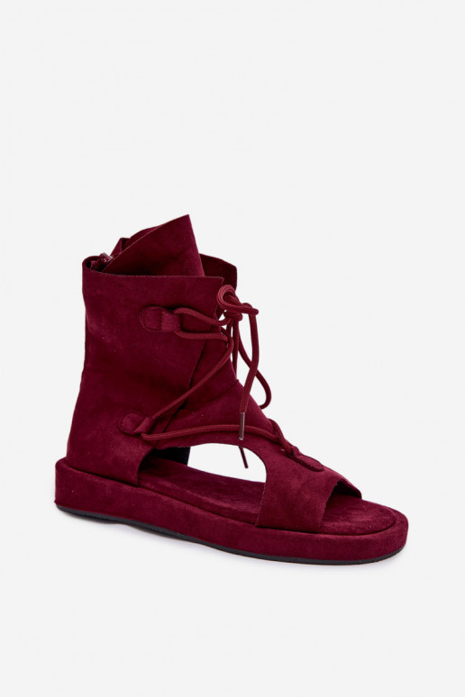 Moteriškos basutės iš eko zomšosowe su auliuku I Wiązaniem bordo spalvos Ferlisse